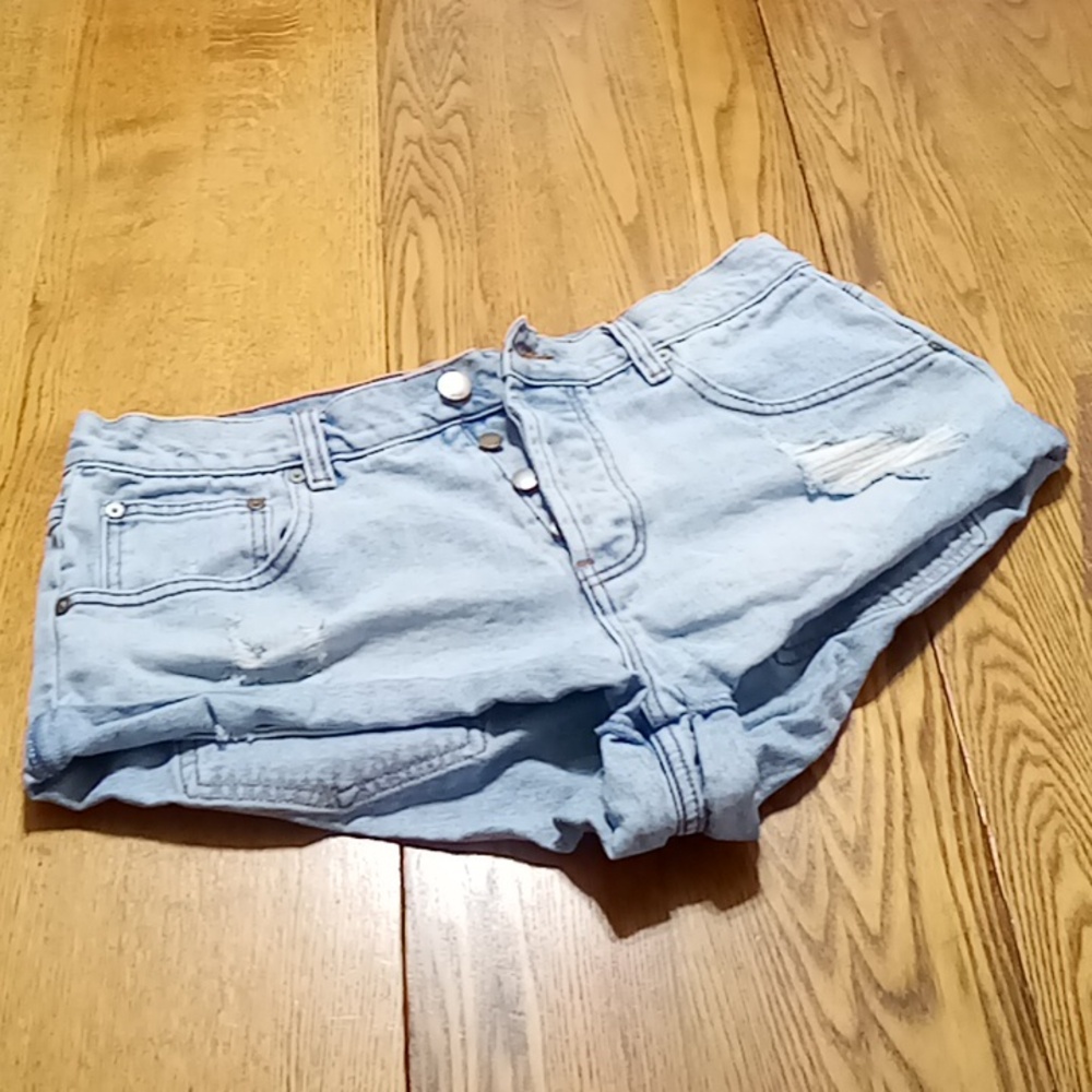 BILLABONG Jeans Shorts Womens 30 BLUE Button Fly Cuffs Used Preowned Used Denim